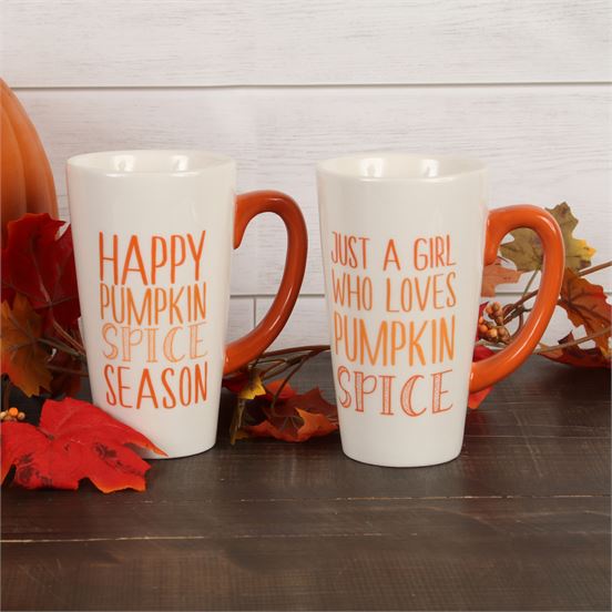 "JUST A GIRL WHO LOVES PUMPKIN SPICE" and "HAPPY PUMPKIN SPICE SEASON" Latte Mug Set - 16 oz