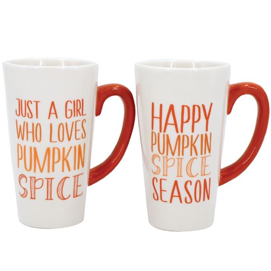 "JUST A GIRL WHO LOVES PUMPKIN SPICE" and "HAPPY PUMPKIN SPICE SEASON" Latte Mug Set - 16 oz